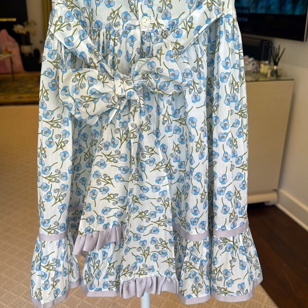 Los Encajeros - Girls Blue Floral Sleeveless Dress w/Peter Pan Collar - Size: 5 - Picture 7 of 7